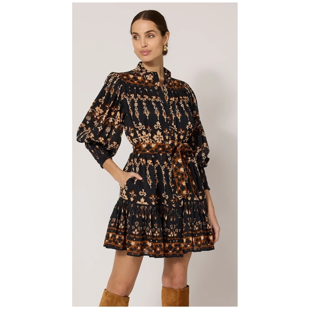 Cleobella Vanessa Mini Dress Women L Black Loveie Floral NWT Boho Organic Cotton